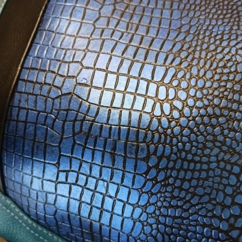 Womens 100% Leather Backpack Style Handbag Teal Blue Animal Print NWT metallic